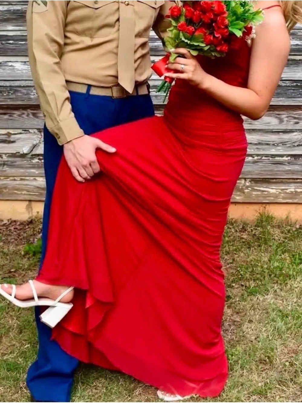 Red Ruched Strapless Prom Dress - **Pearl Francesca’s purse included**